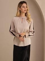 [Tan] SilkSilky-FI Long Sleeve Keyhole Neck Naisten Puserot 003