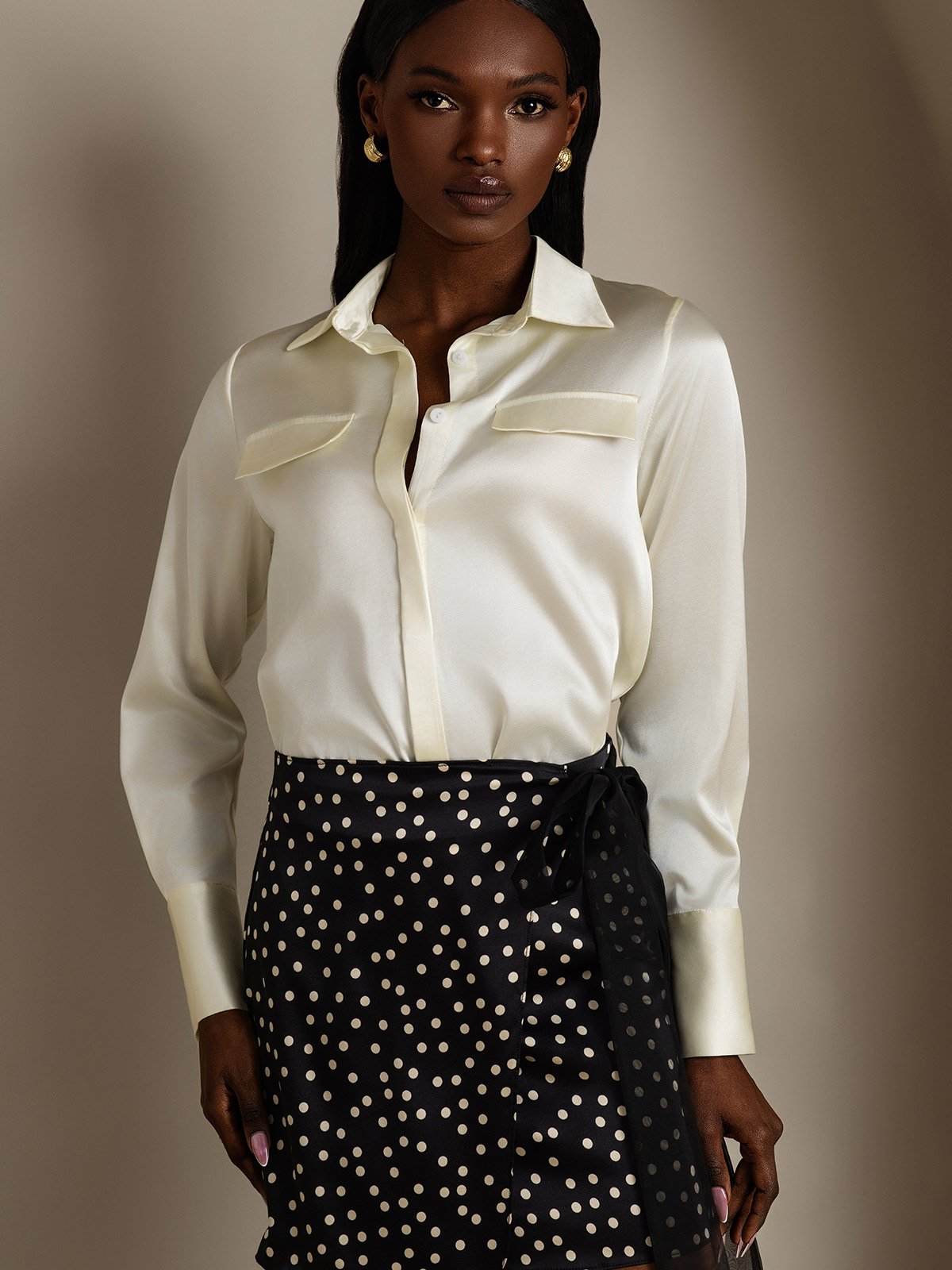 SilkSilky-FI 19Momme Womens Shirt Norsunluu 004