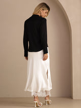 [Musta] SilkSilky-FI Long Sleeve Tie Neck Naisten Puserot 005
