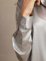 [Vaalean Harmaa] SilkSilky-FI Long Sleeve Lapel Collar Naisten paita 005