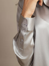 [Vaalean Harmaa] SilkSilky-FI Long Sleeve Lapel Collar Naisten paita 005