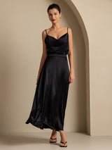 [Musta] SilkSilky-FI Spaghetti Strap Cowl Neck Women's Outfit Sets 006