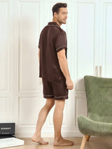 [Kahvi] SilkSilky-FI Short Sleeve Notkokaulus Miesten Pyjamat 002
