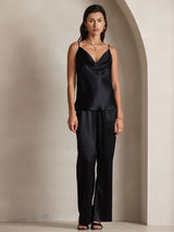 [Musta] SilkSilky-FI Spaghetti Strap Cowl Neck Camisole Top 007