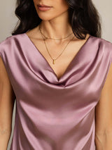 [Vaalean Mauve] SilkSilky-FI Cap Sleeve Cowl Neck Naisten T-paita 005