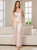 [Pinkki] SilkSilky-FI Spagettihihna V Pääntie Camisole Setti 003