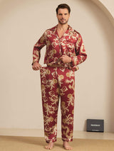 [Viininpunainen Lohikäärme] SilkSilky-FI Long Sleeve Notkokaulus Miesten Pyjamat 004