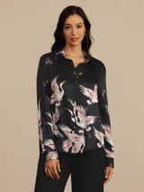[Musta] SilkSilky-FI Long Sleeve Lapel Collar Naisten paita 001