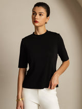 [Musta] SilkSilky-FI Half Sleeve Crew Neck Naisten T-paita 006
