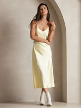 [Vaaleankeltainen] SilkSilky-FI Spaghetti Strap V Neck Mekko 003