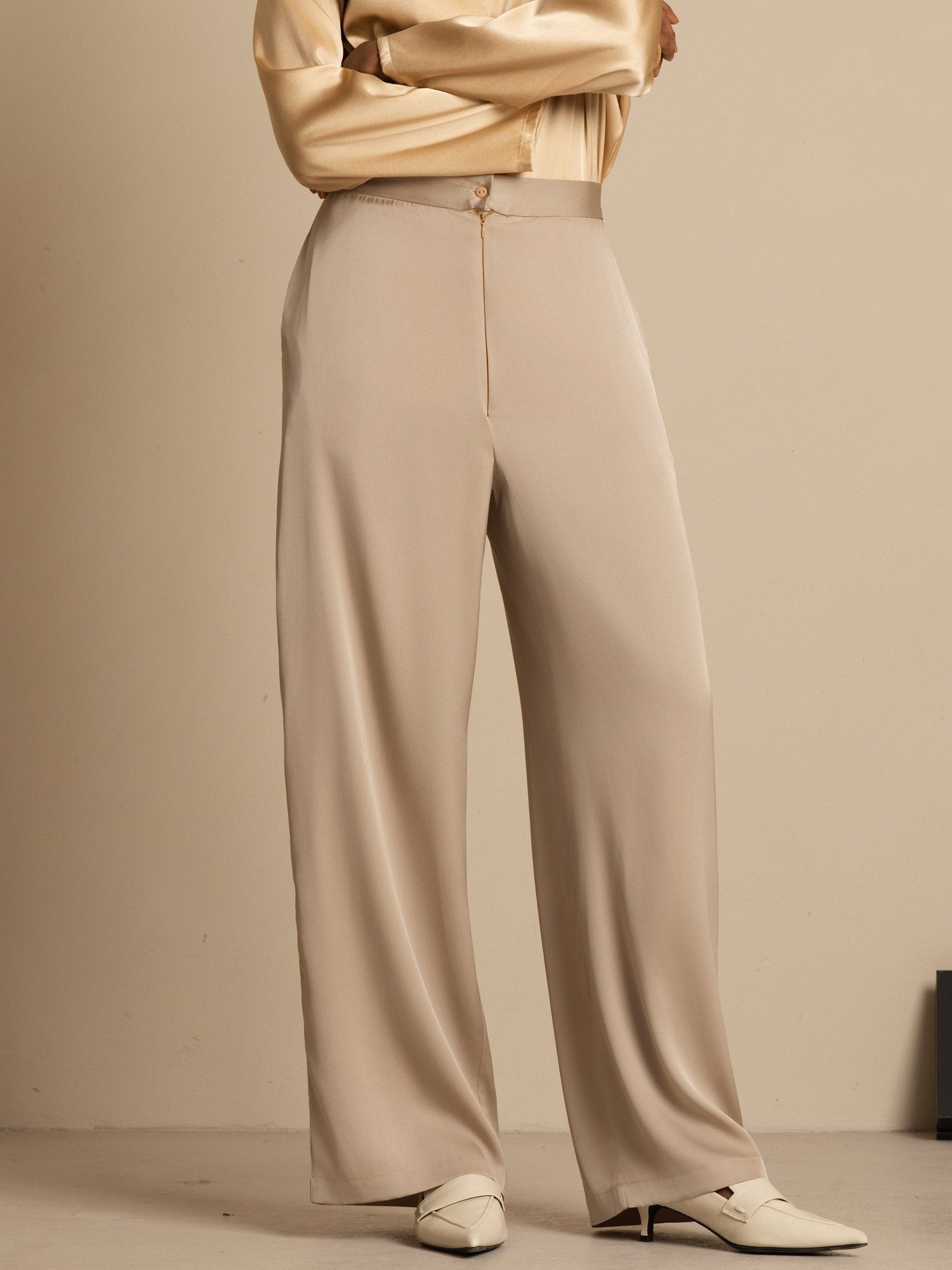 [Tan] SilkSilky-FI 19Momme Silkki Womens Pants 006