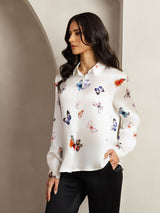 [Valkoinen Perhonen] SilkSilky-FI Long Sleeve Lapel Collar Naisten paita 005