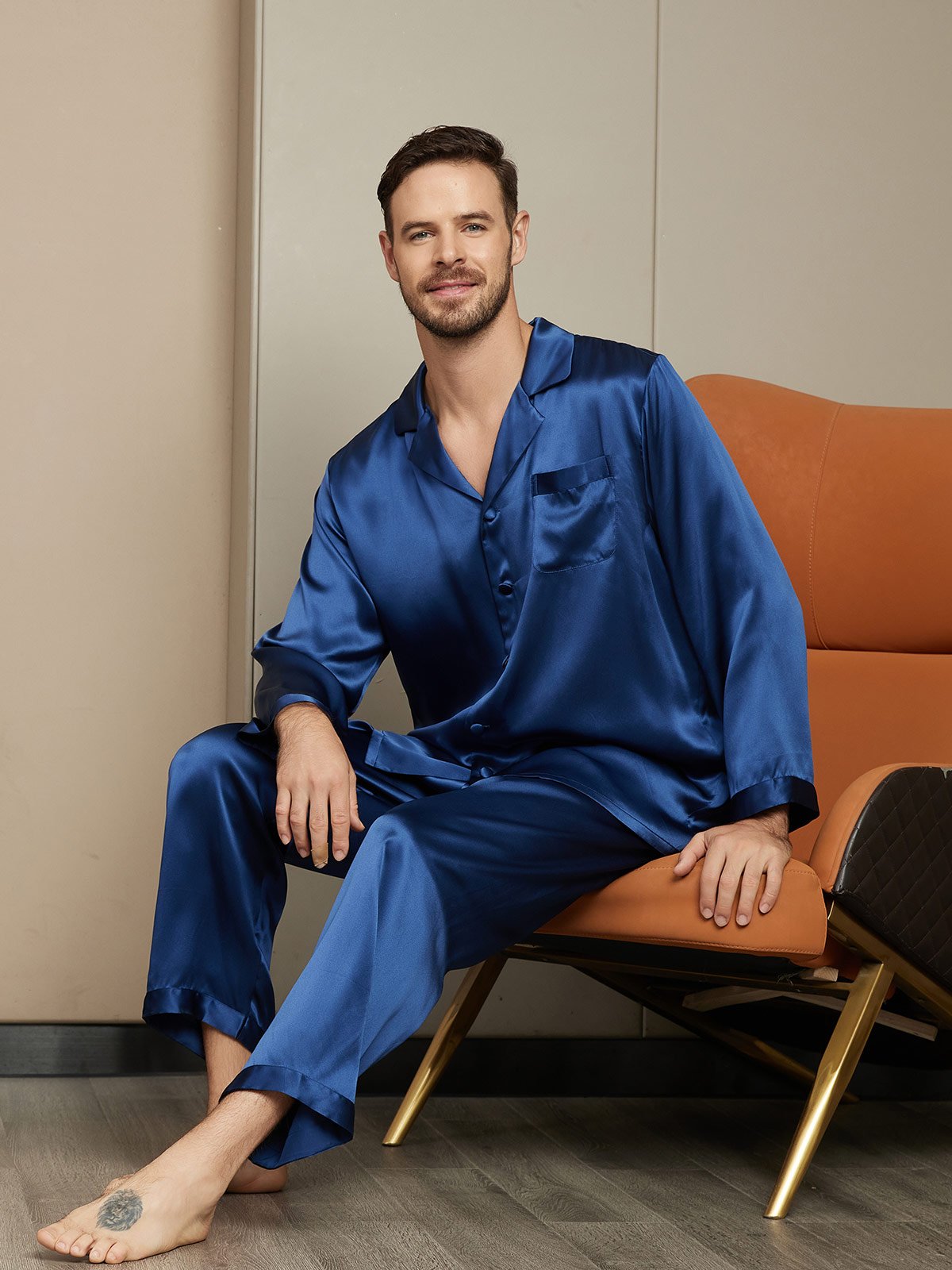 [Tummansininen] SilkSilky-FI Mens Pajamas 003