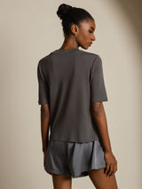 [Harmaa] SilkSilky-FI Half Sleeve Crew Neck Naisten T-paita 002