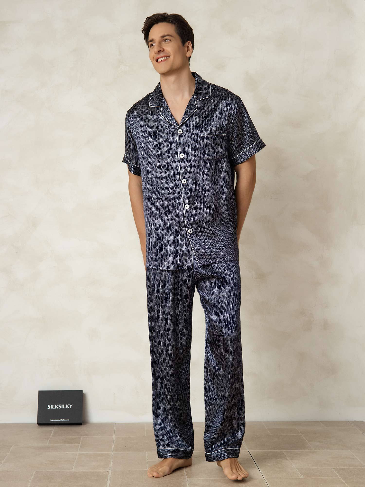 [LaivastoGinkgo] SilkSilky-FI Lapel Collar Miesten Pyjamat 001