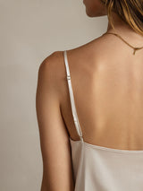 [Vaalean Harmaa] SilkSilky-FI 19Momme Spagettihihna Vesiputouspääntie Camisole Top 006