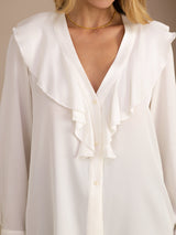 [Valkoinen] SilkSilky-FI Long Sleeve Deep V Neck Naisten Puserot 004
