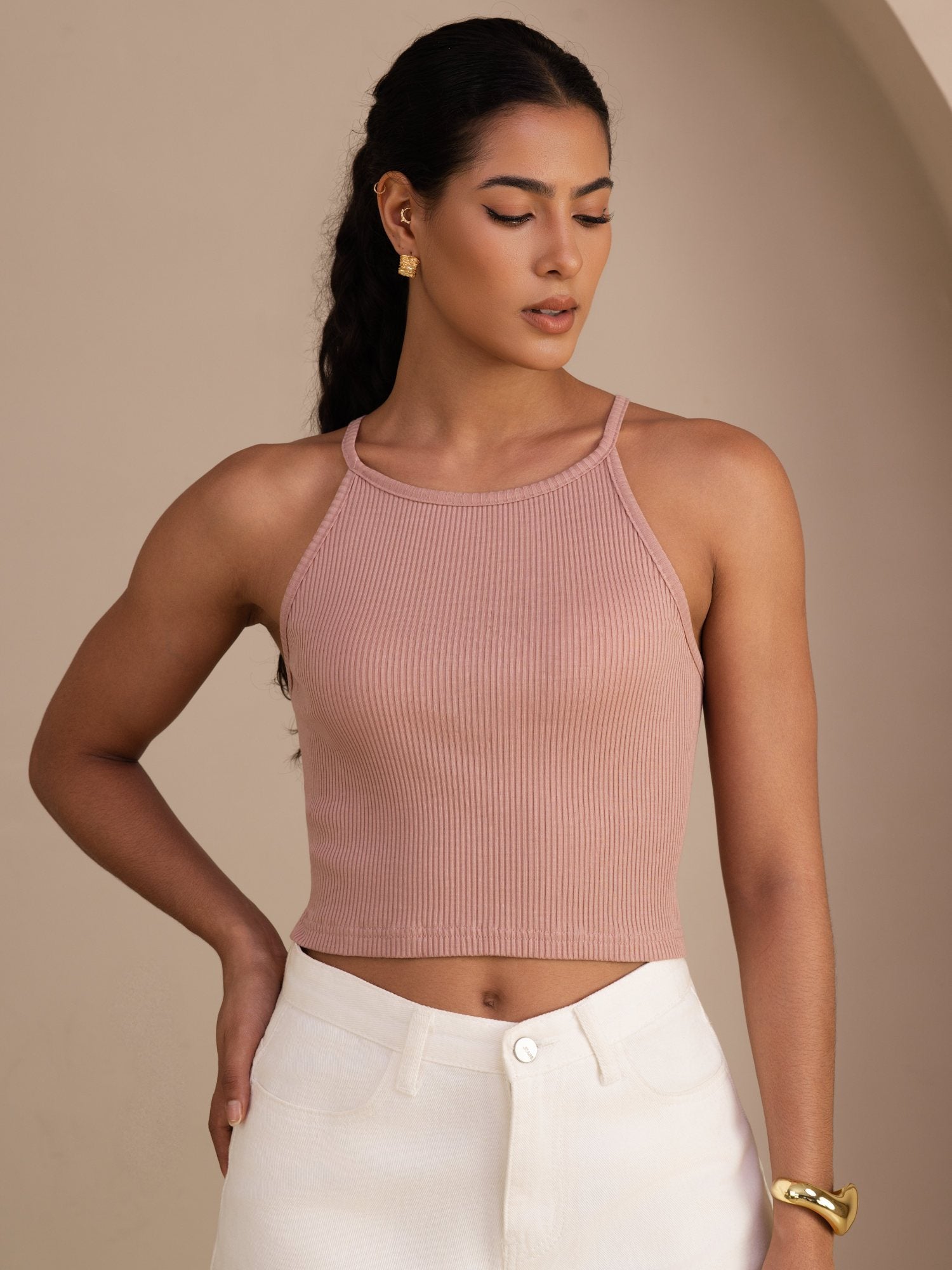 [Pinkki] SilkSilky-FI Sleeveless Crew Neck Camisole Top 001