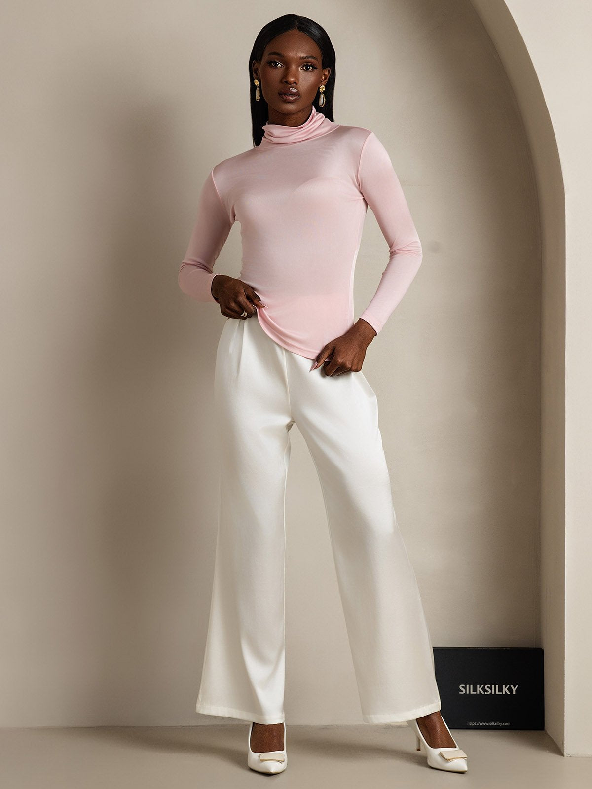 [Korallinpunainen] SilkSilky-FI Silk Long Sleeve Womens T-Shirt 005