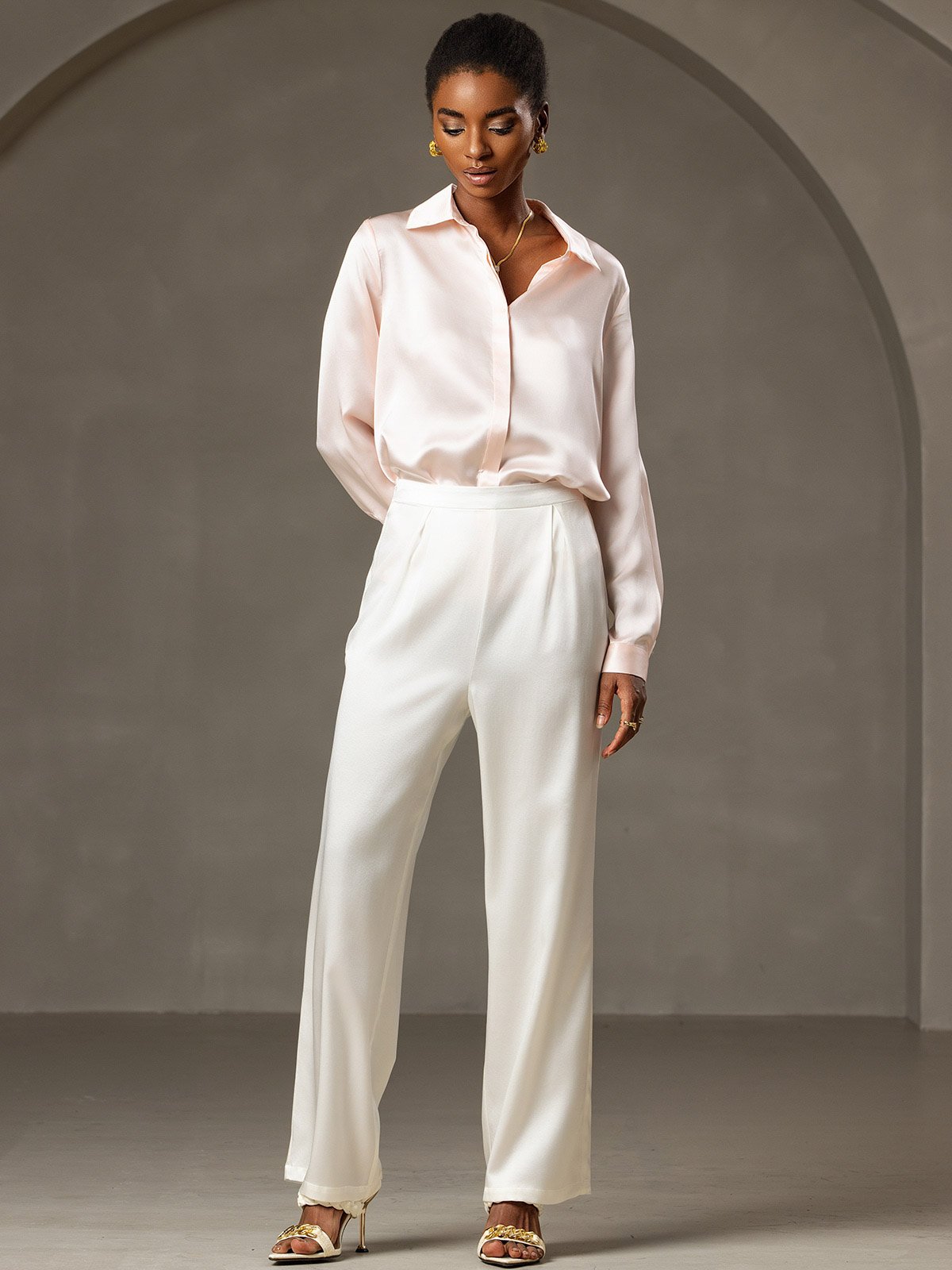 [Pinkki] SilkSilky-FI 19Momme Womens Shirt 006