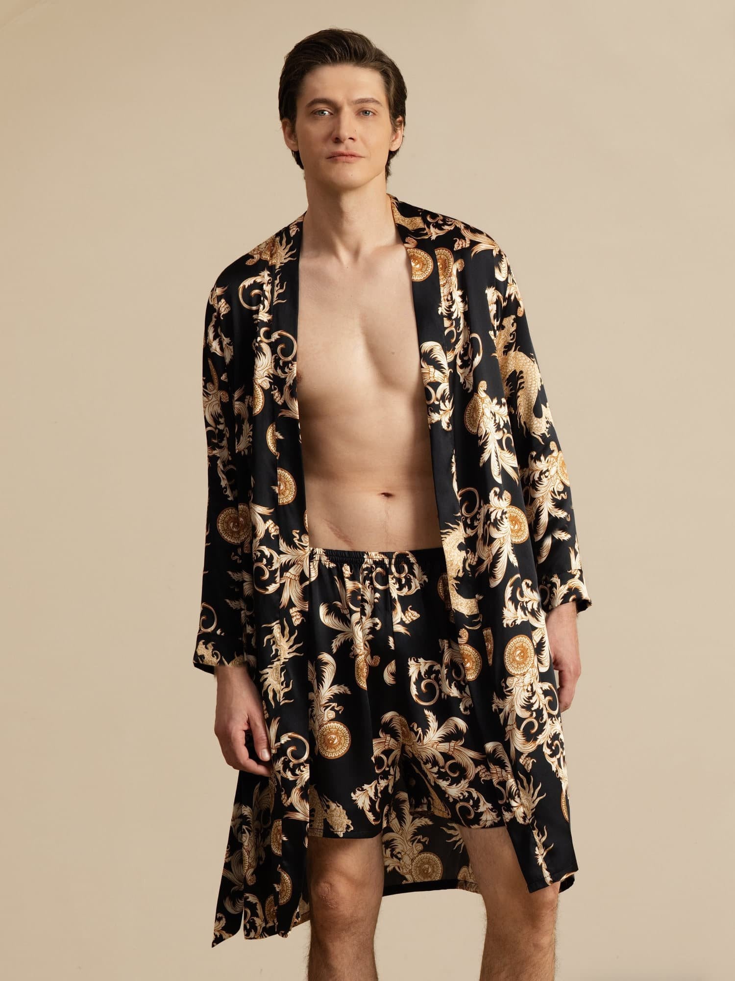 [Musta Lohikäärme] SilkSilky-FI Long Sleeve Miesten Pyjamat 001