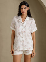 [Kermanväriset Kukat] SilkSilky-FI Short Sleeve Notch Collar Naisten Pyjamat 001