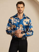 [Navy Lohikäärme] SilkSilky-FI Long Sleeve Lapel Collar Miesten Paita 005