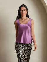 [Tumma Violetti] SilkSilky-FI 19Momme Hihaton Syvä Pyöreä Pääntie Camisole Top 004