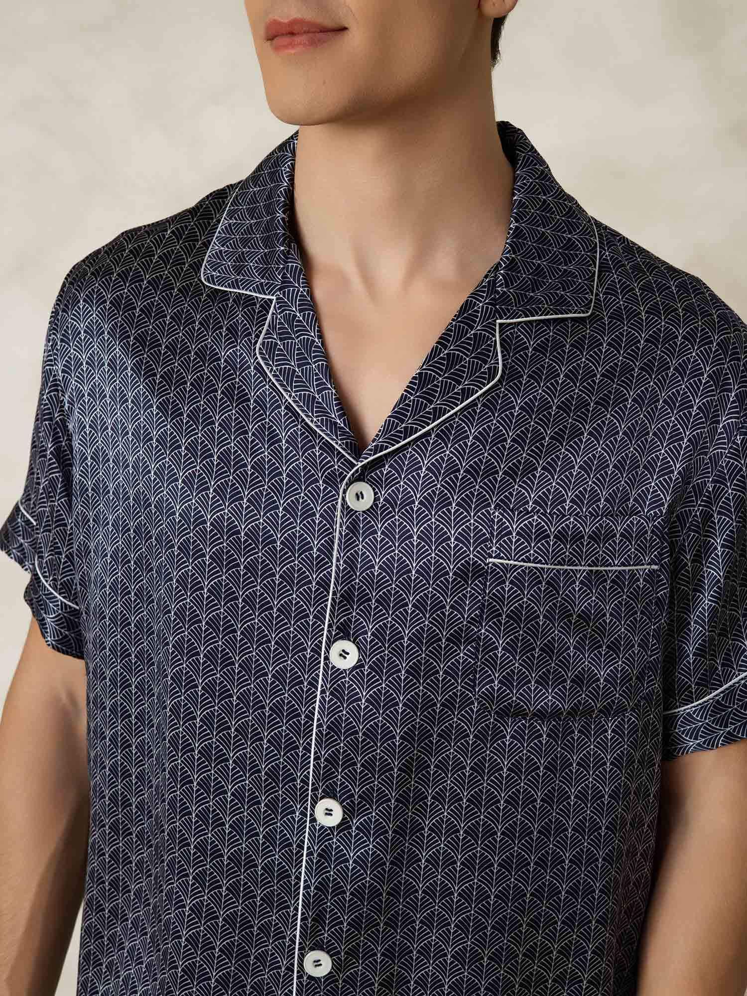 [LaivastoGinkgo] SilkSilky-FI Lapel Collar Miesten Pyjamat 007