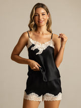 [Musta] SilkSilky-FI Spaghetti Strap V Neck Camisole Setti 003