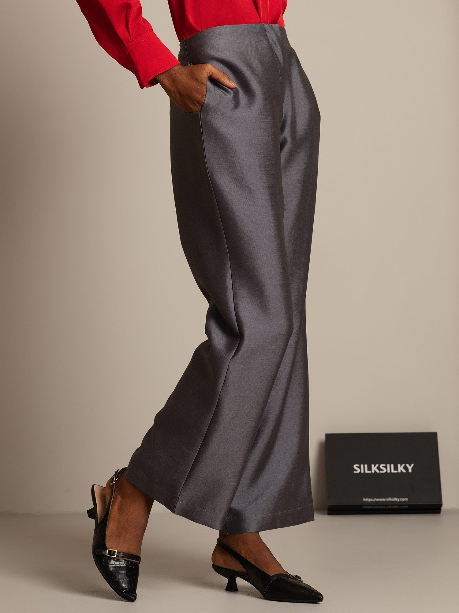 [Harmaa] SilkSilky-FI 32Momme Silk-Wool Blend Womens Pants 003,