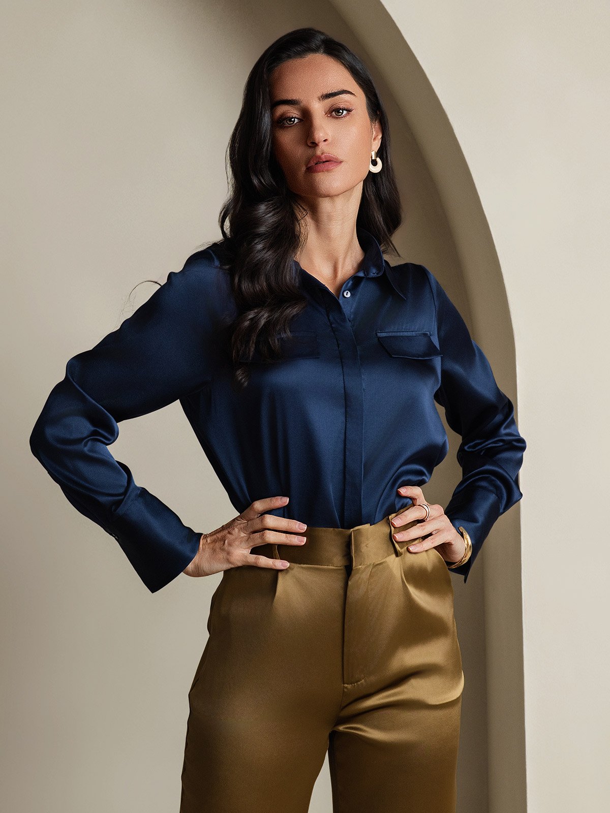 SilkSilky-FI 19Momme Womens Shirt Tummansininen 003