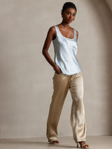 [Light Blue] SilkSilky  19Momme Stretch Silk Charmeuse Sleeveless Scoop Neck Camisole Top 003