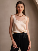 [Champagne] SilkSilky  19Momme Stretch Silk Charmeuse Sleeveless Scoop Neck Camisole Top 001
