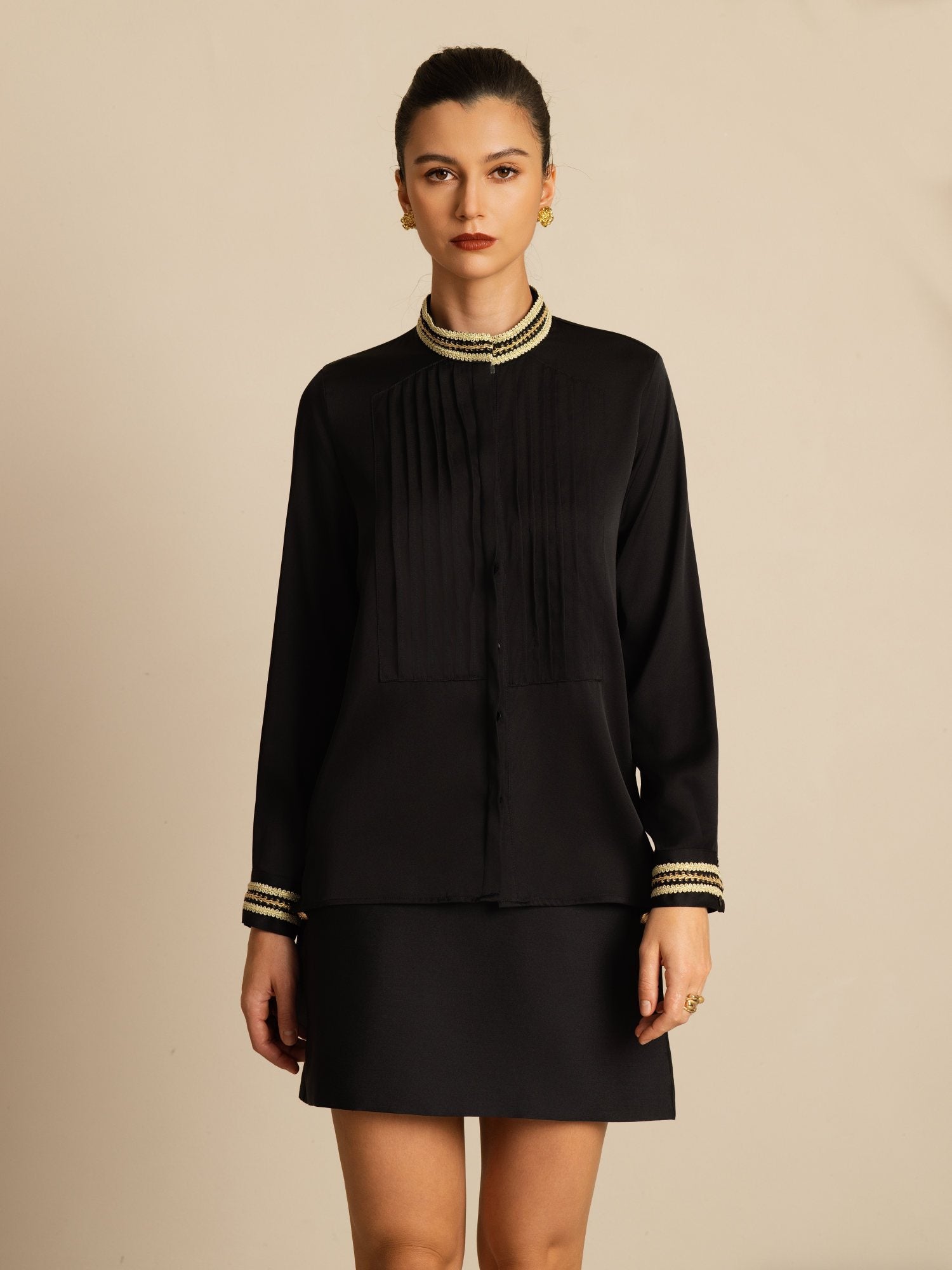 [Musta] SilkSilky-FI 19Momme Silkki Pitkähihainen Pystykaulus Pusero 001