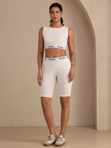 [Valkoinen] SilkSilky-FI Sleeveless Crew Neck Women's Outfit Sets 006