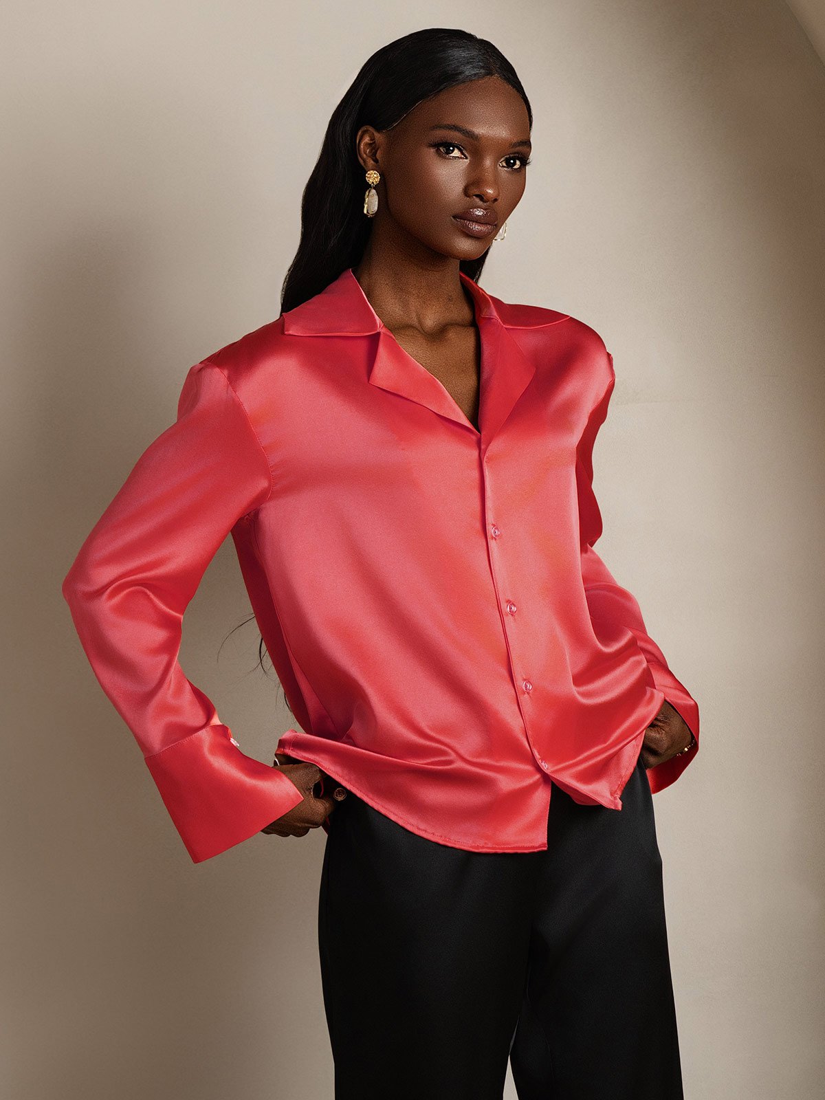 SilkSilky-FI 19Momme Womens Shirt KeisarillinenPunainen 005