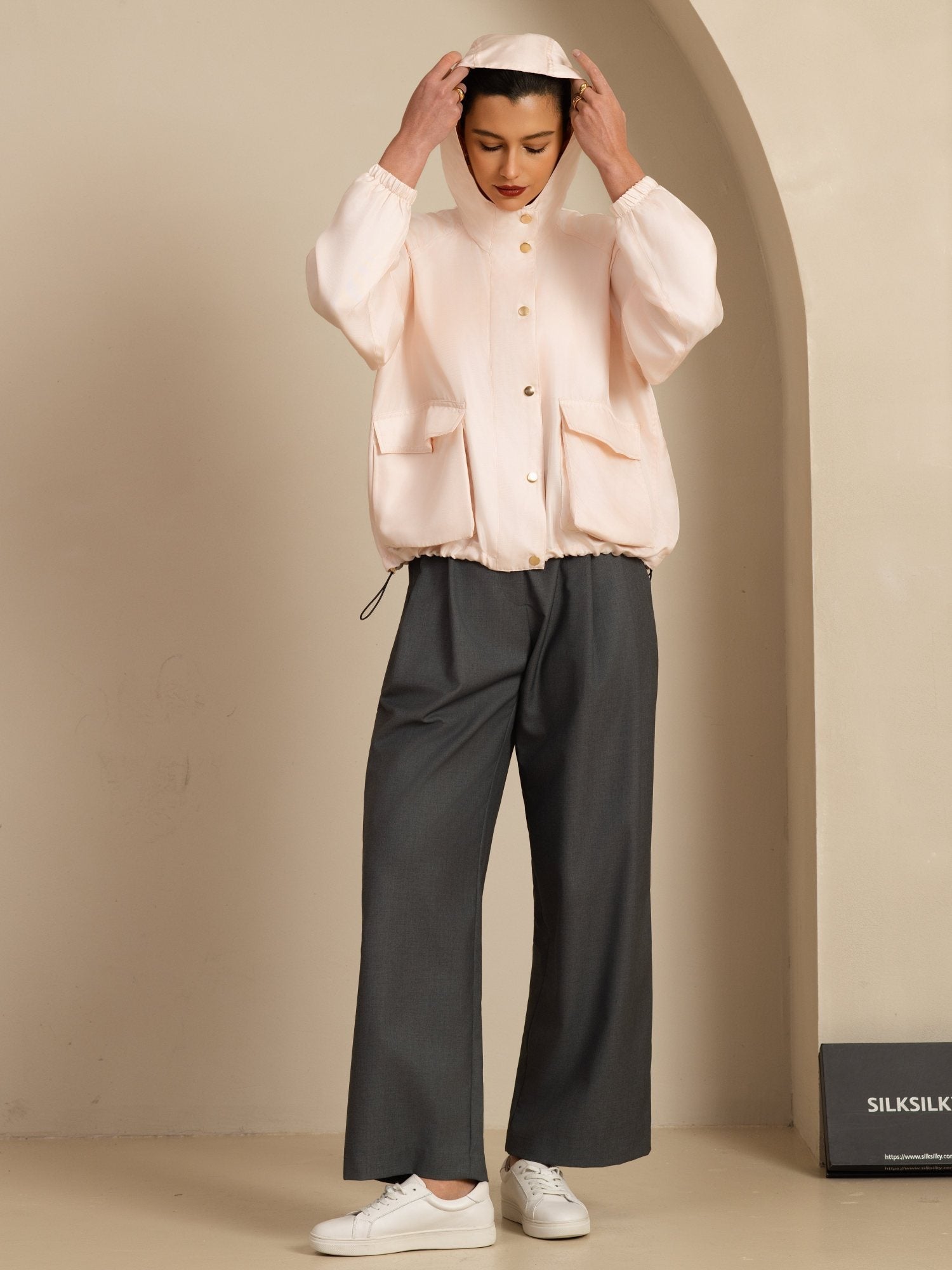 [Pinkki] SilkSilky-FI Pitkähihainen Korkea Kaulus Naisten Päällysvaatteet 008