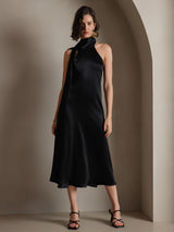 [Musta] SilkSilky-FI Sleeveless Tie Neck Mekko 004