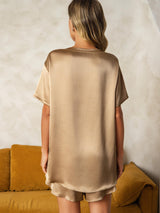[Samppanja] SilkSilky-FI Short Sleeve Round Neck Naisten Pyjamat 002