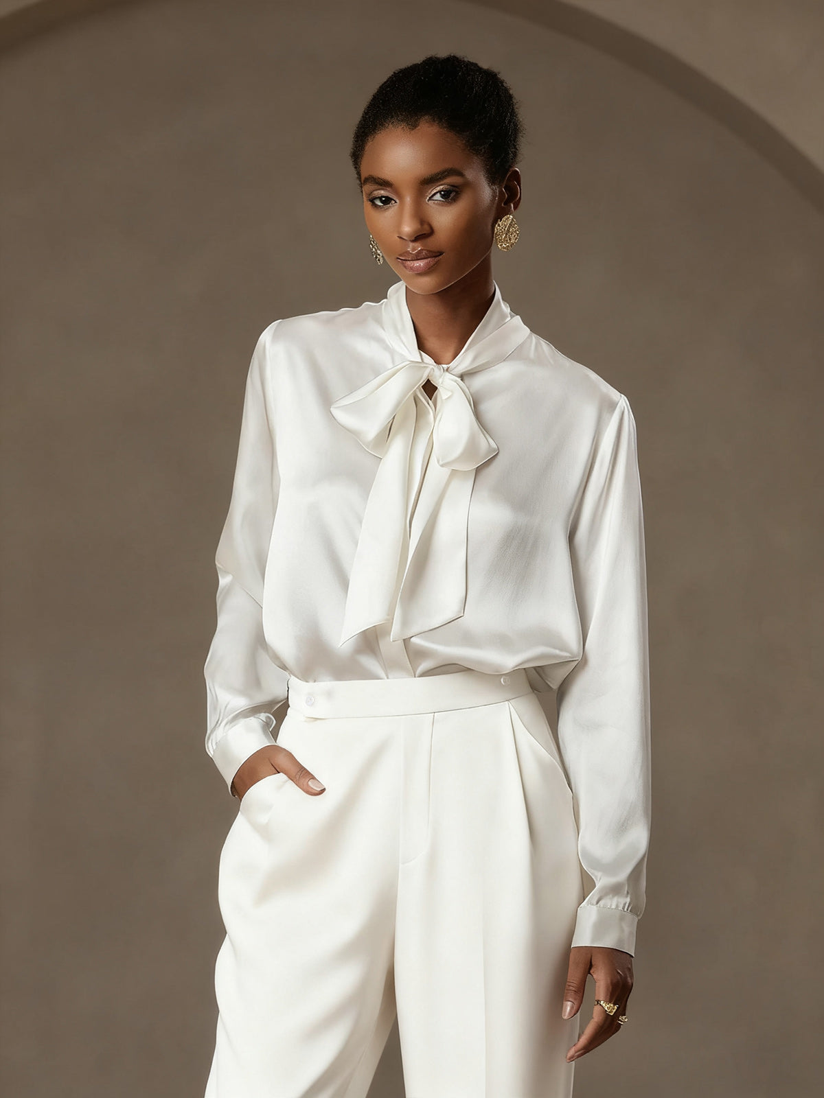 [Valkoinen] SilkSilky-FI 19Momme Womens Pants 004