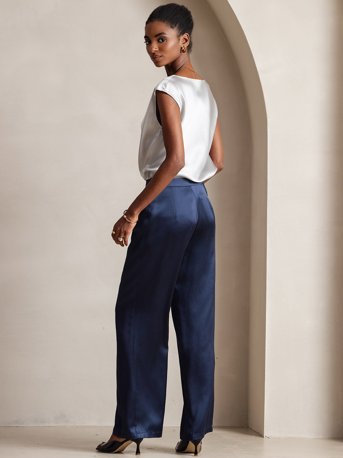 [Tummansininen] SilkSilky-FI 19Momme Womens Pants 003