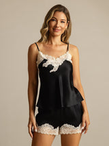 [Musta] SilkSilky-FI Spaghetti Strap V Neck Camisole Setti 001