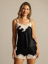 [Musta] SilkSilky-FI Spagettihihna V Pääntie Camisole Setti 001