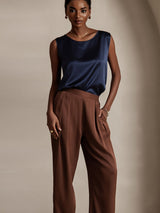 [Tummansininen] SilkSilky-FI Sleeveless Round Neck Camisole Top 003