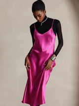[Ruusunpunainen] SilkSilky-FI Spaghetti Strap V Neck Mekko 005