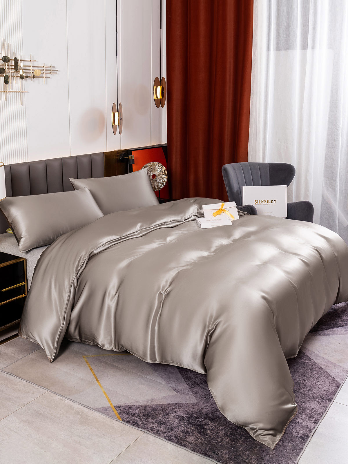 [Harmaa] SilkSilky-FI 19Momme Bedding Set 004