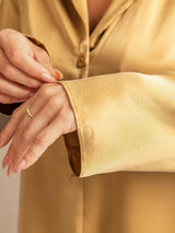 [Tan] SilkSilky-FI 19Momme Pitkähihainen Notkokaulus Naisten Pyjamat 006