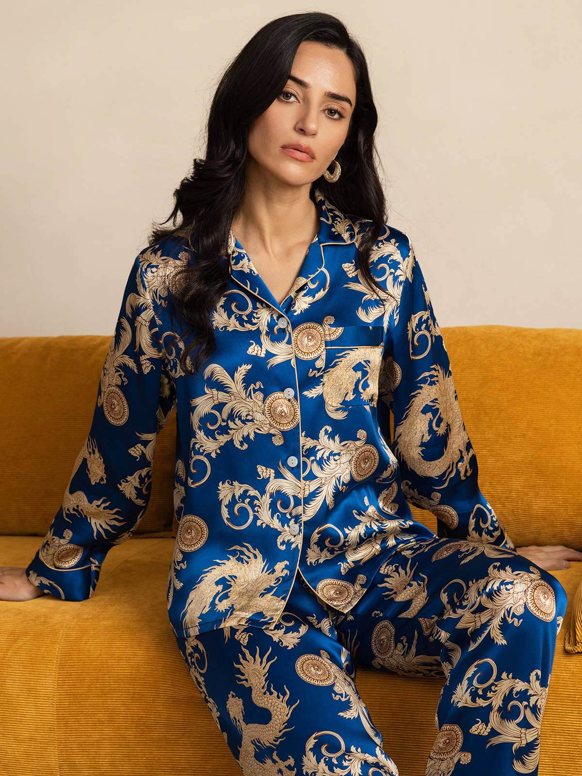 [Navy Lohikäärme] SilkSilky-FI Womens Pajamas 001
