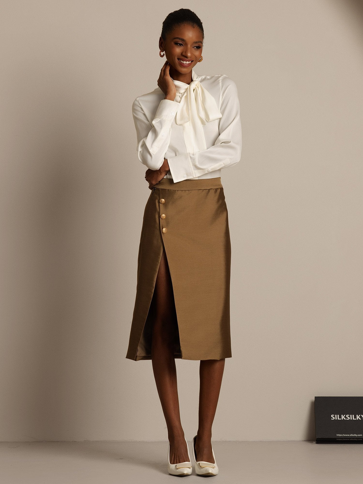 [Pronssi] SilkSilky-FI 32Momme Silk-Wool Blend Skirt 007,